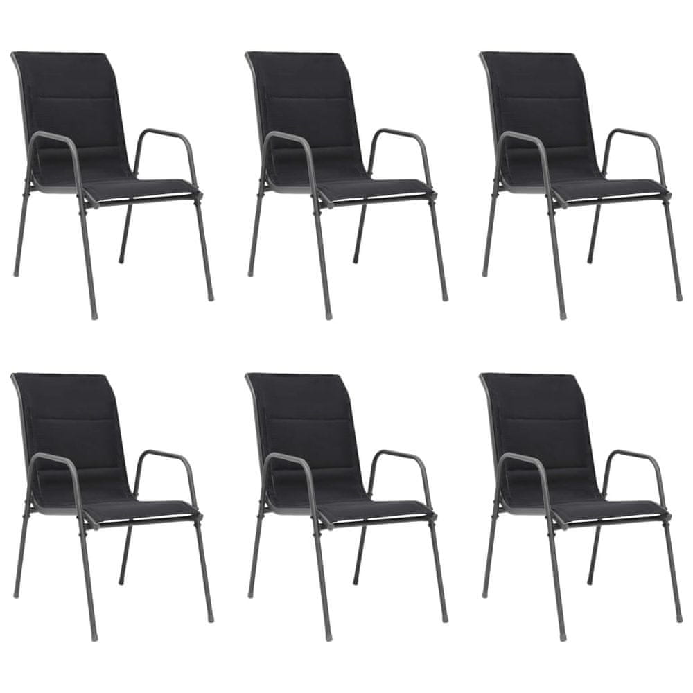 Vidaxl Stohovateľné záhradné stoličky 6 ks, oceľ a textilén, čierne